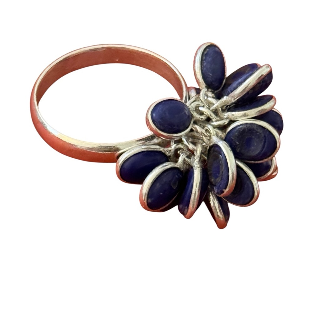 Handcrafted Elegant Sterling Silver and Genuine Blue Lapis Cluster Ring Size 11